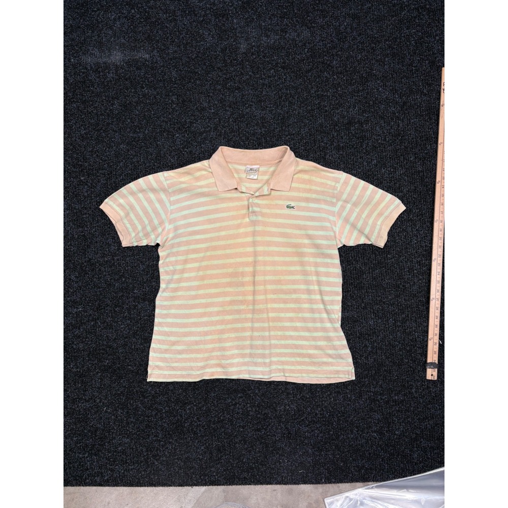 Vintage Lacoste Striped Polo Shirt Peach Mint Green Made in France Size 6 XL